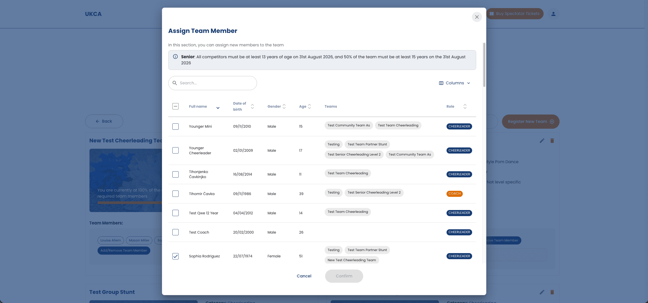 Assign team member, with age eligibility rules