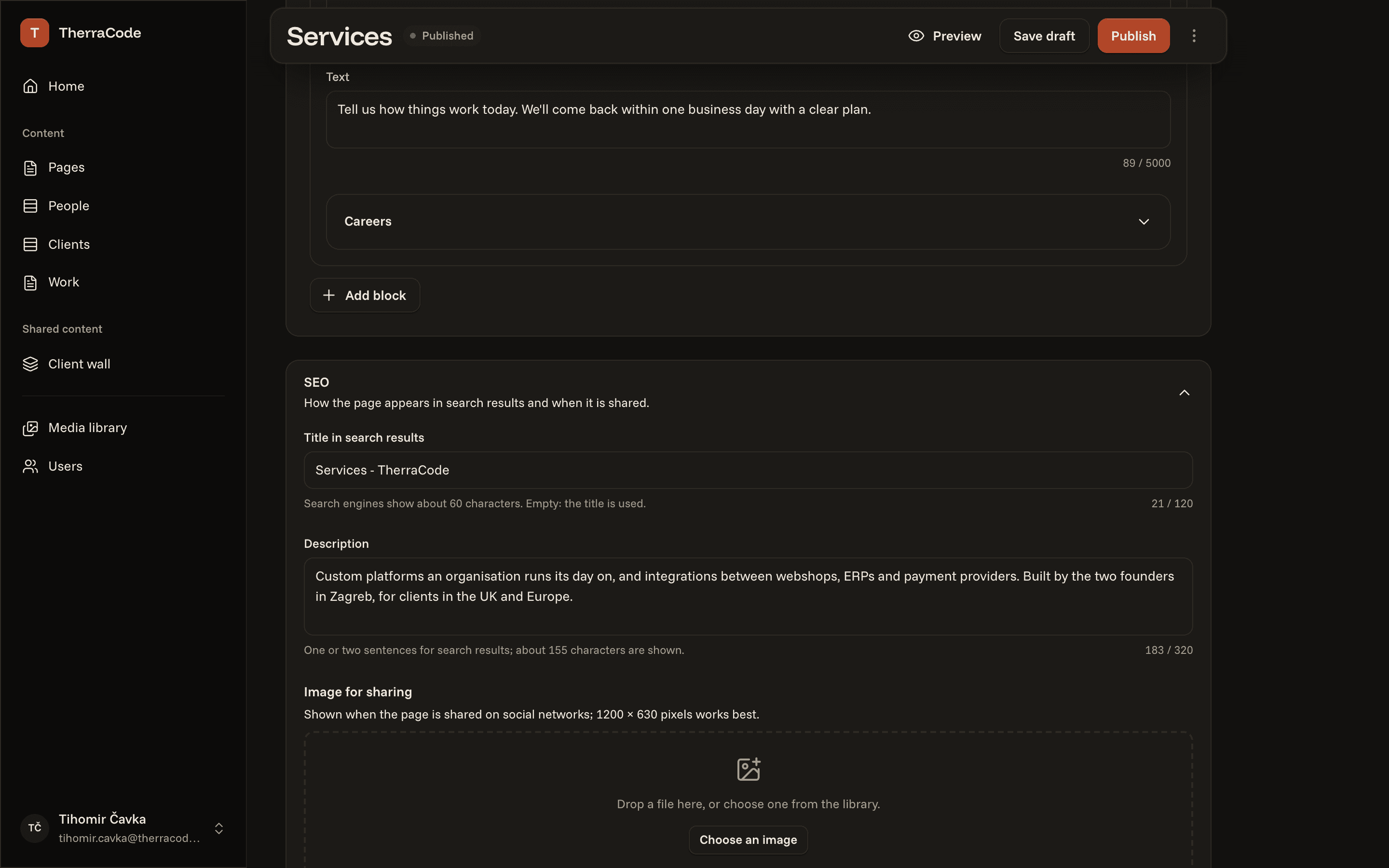 Admin · the SEO panel of a page