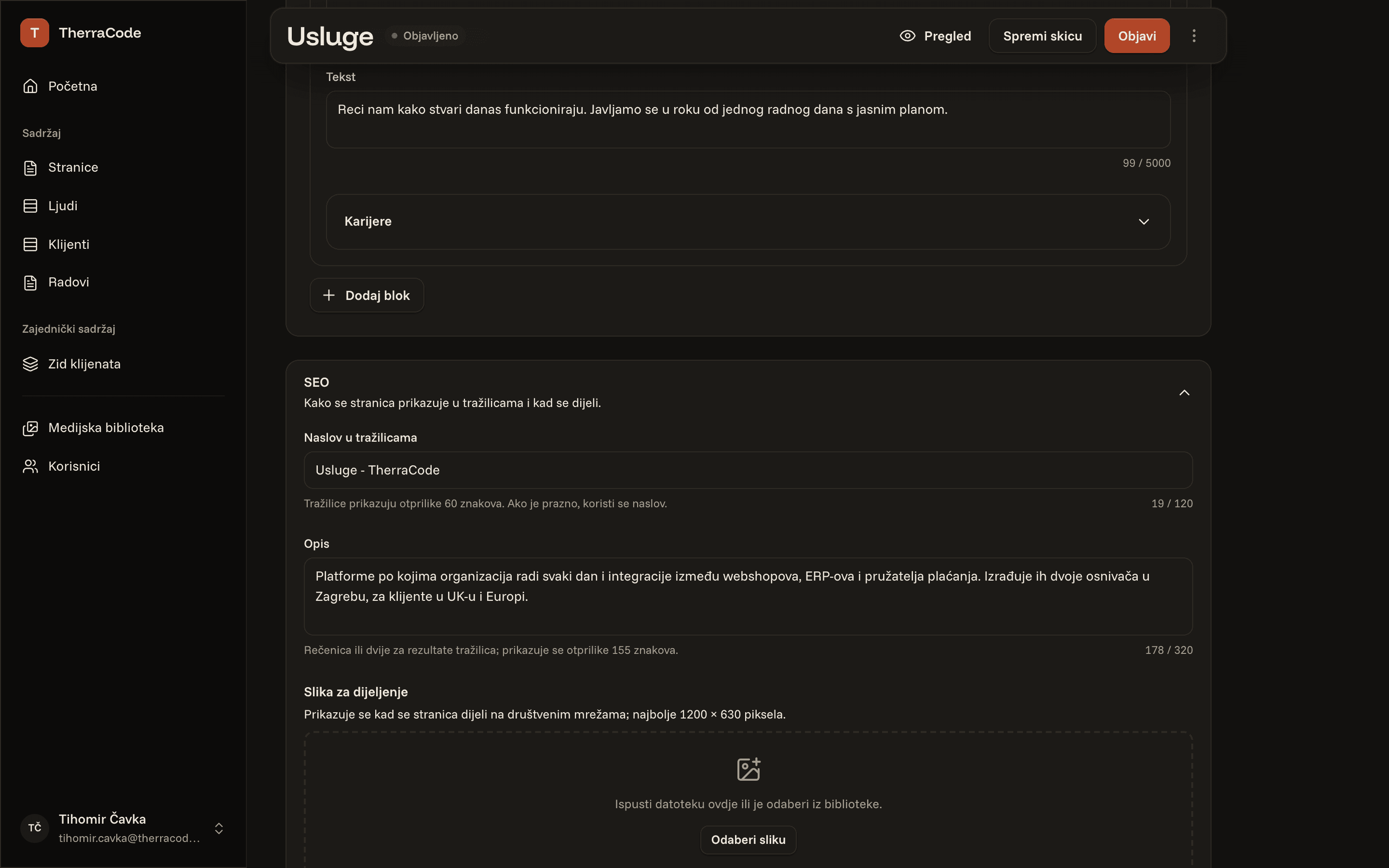 Admin · SEO panel stranice